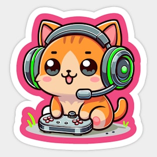 Cute Cat Playing Game Console Sticker